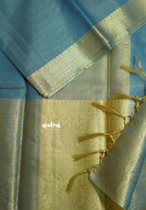 Peacock Blue with Gold - Tissue silk saree Silver Zari Boder - Best for Special Celebrations